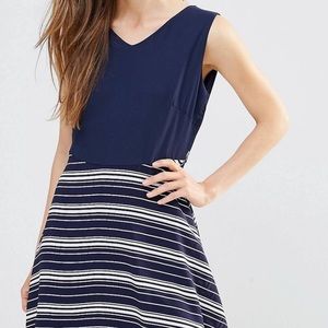 Yumi Tie Back Dress With Contrast Striped Skirt